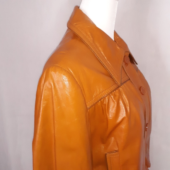 VINTAGE 1970s Women's Long Leather Tie Waist Dress Coat Tan Camel Sz. M - Picture 8 of 15